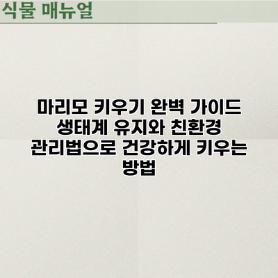 마리모 키우기 완벽 가이드: 생태계 유지와 친환경 관리법으로 건강하게 키우는 방법