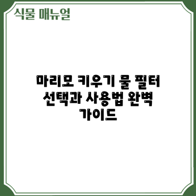 마리모 키우기: 물 필터 선택과 사용법 완벽 가이드